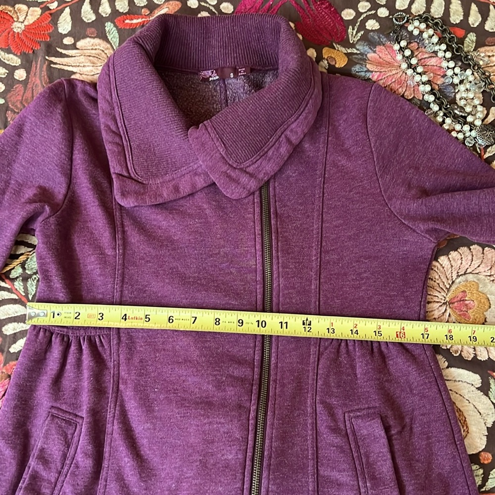 Prana zip front jacket/coat small heather plum, with pockets